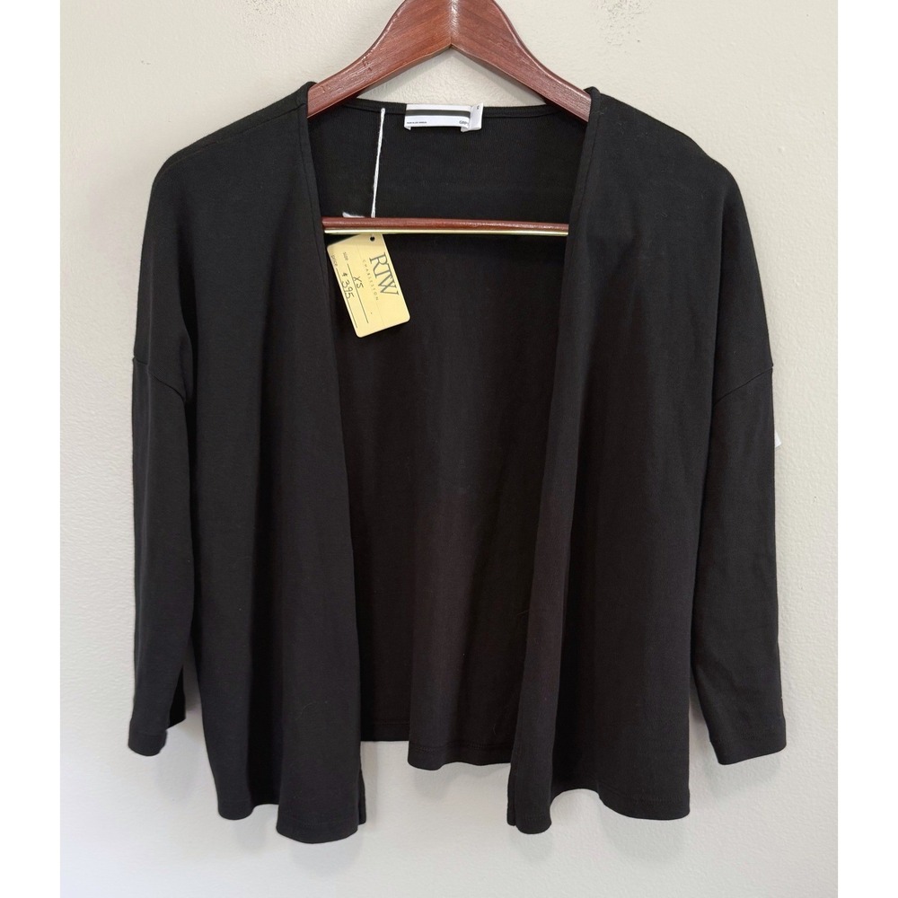 GRP1‎ Black 3/4 Shaped Cropped Cardigan Cotton Open Front Made in LA SZ XS NWT